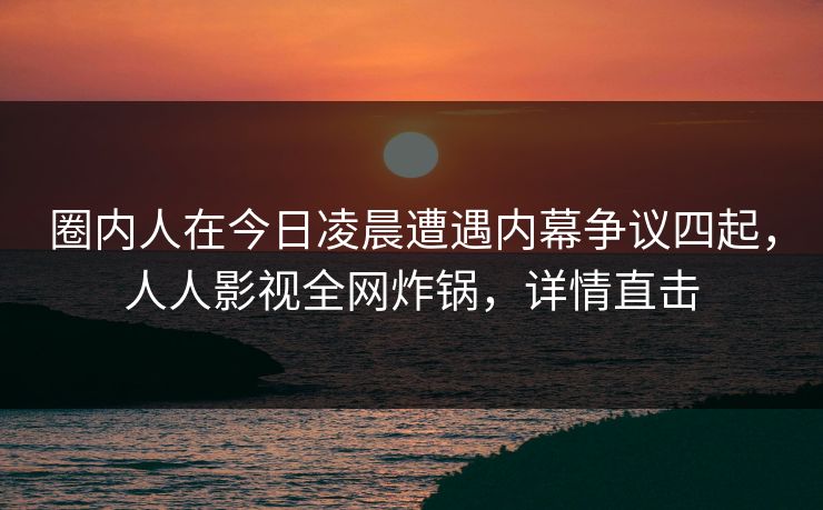 圈内人在今日凌晨遭遇内幕争议四起，人人影视全网炸锅，详情直击