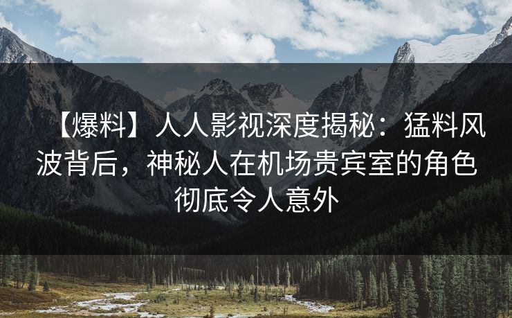 【爆料】人人影视深度揭秘：猛料风波背后，神秘人在机场贵宾室的角色彻底令人意外