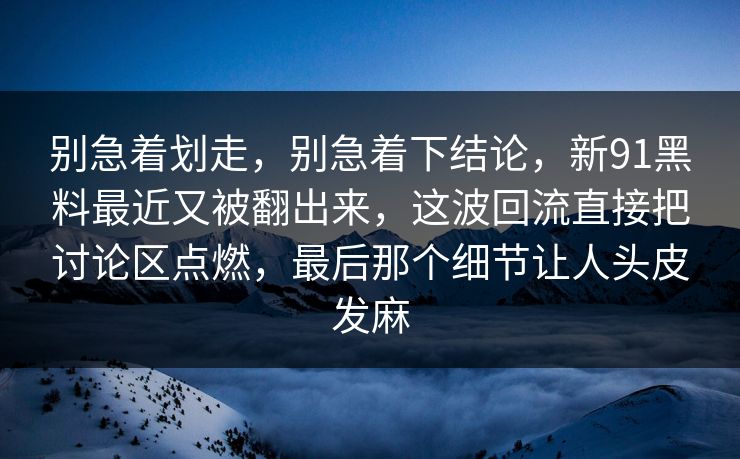 别急着划走,别急着下结论,新91黑料最近又被翻出来,这波回流直接把讨论区点燃,最后那个细节让人头皮发麻